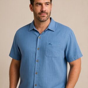 Tommy Bahama IslandZone Blue Silk Blend Camp Shirt XXXL